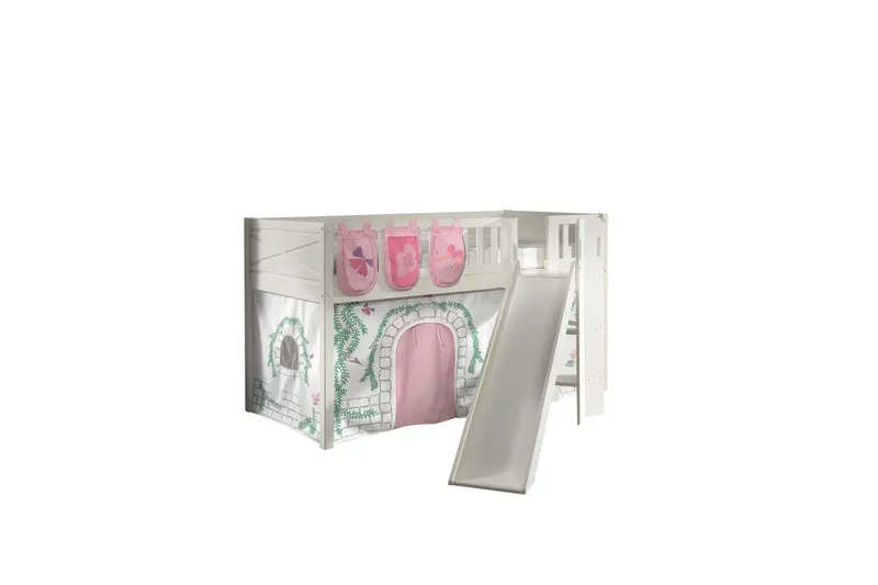 Halvhøy seng med sklie og matchende tekstilsett (lekgardin og oppbevaringslommer) Scott Birdy - Birdy - Møbler - Barnemøbler - Barneseng & Juniorseng - Loftseng barn