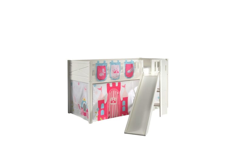 Halvhøy seng med sklie og matchende tekstilsett (lekgardin og oppbevaringslommer) Scott Prinsesse, Prinsesse