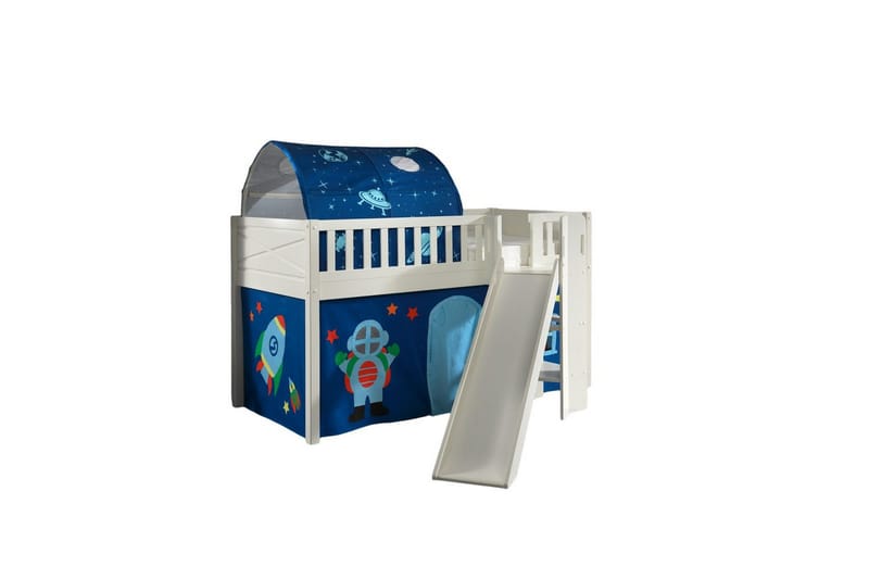Halvhøy seng med sklie og matchende tekstilsett (lekgardin og tunnel) Scott Astro - Astro - Møbler - Barnemøbler - Barneseng & Juniorseng - Loftseng barn