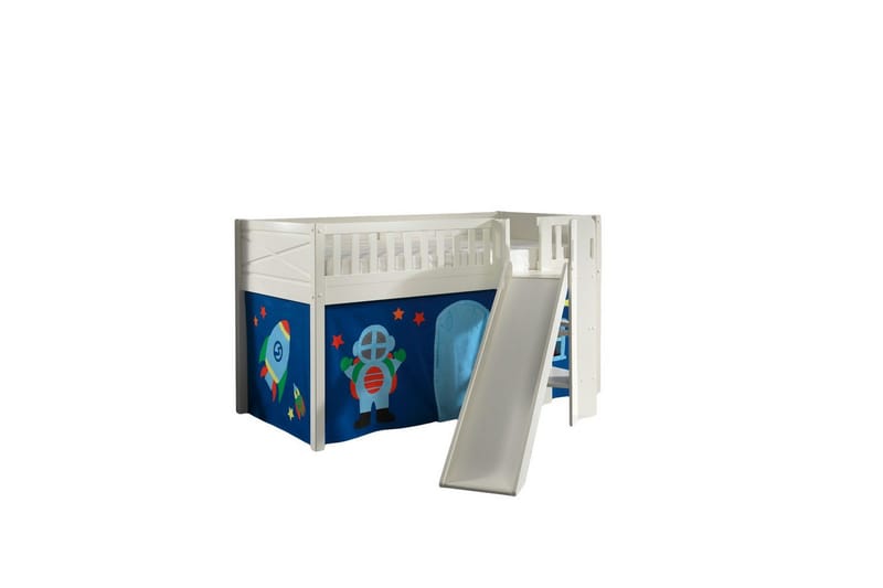 Halvhøy seng med sklie og matchende tekstilsett (lekgardin) Scott Astro - Astro - Møbler - Barnemøbler - Barneseng & Juniorseng - Loftseng barn