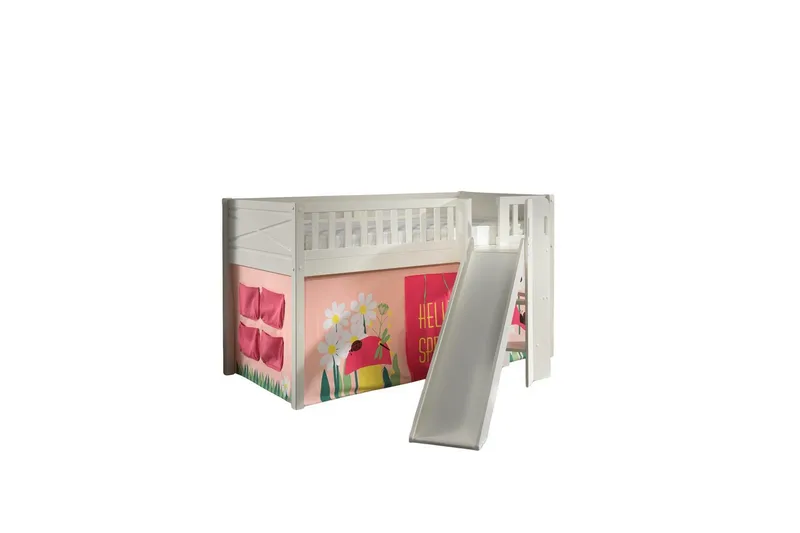 Halvhøy seng med sklie og matchende tekstilsett (lekgardin) Scott Vår, Vår