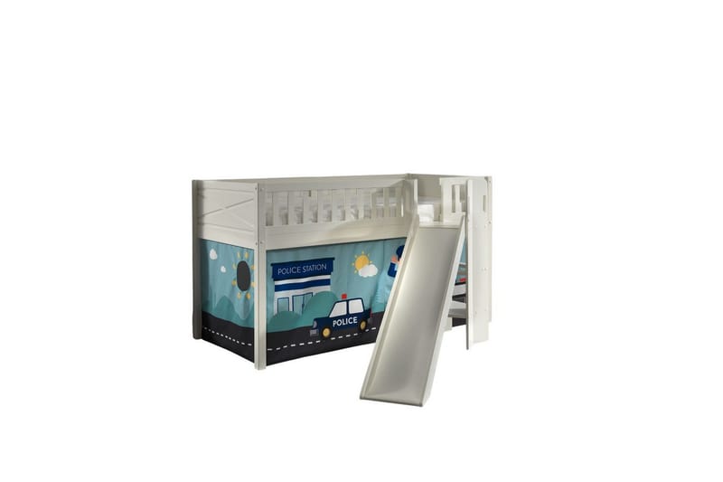 Halvhøy seng med sklie og matchende tekstilsett (lekgardin) Scott Politi - Politi - Møbler - Barnemøbler - Barneseng & Juniorseng - Loftseng barn