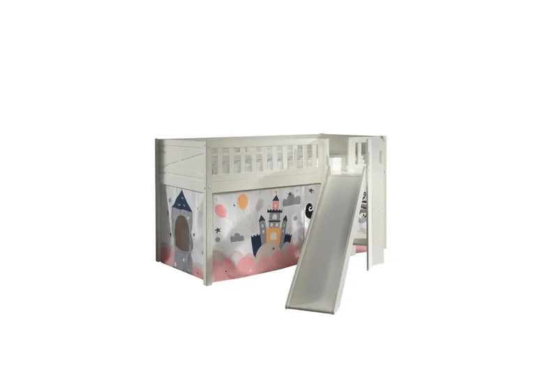 Halvhøy seng med sklie og matchende tekstilsett (lekgardin) Scott Prinsesse Sophie, Prinsesse Sophie