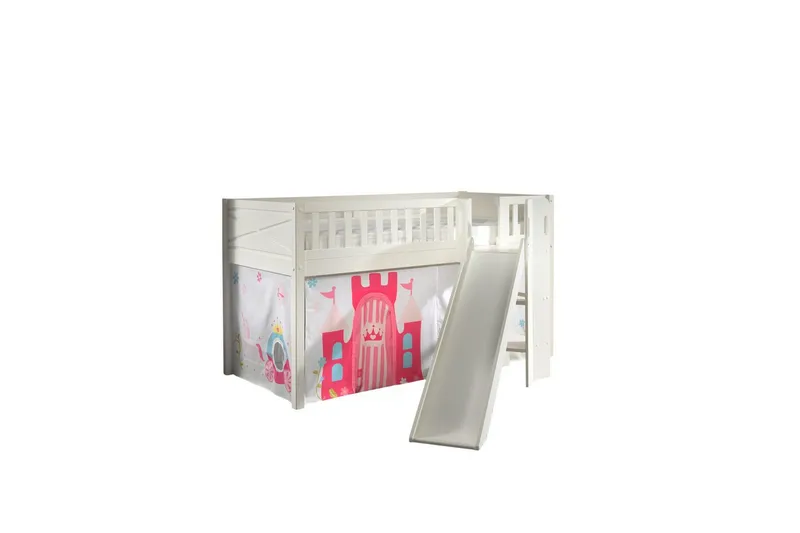 Halvhøy seng med sklie og matchende tekstilsett (lekgardin) Scott Prinsesse - Prinsesse - Møbler - Barnemøbler - Barneseng & Juniorseng - Loftseng barn