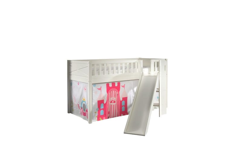 Halvhøy seng med sklie og matchende tekstilsett (lekgardin) Scott Prinsesse, Prinsesse