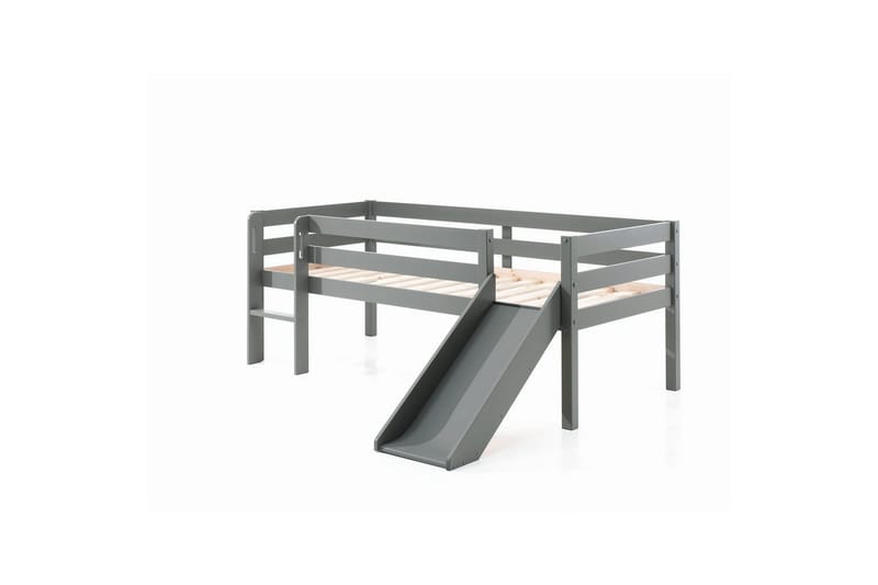 Halvhøy seng med sklie Pino Grå, 85 cm - Grå, 85 cm - Møbler - Barnemøbler - Barneseng & Juniorseng - Loftseng barn