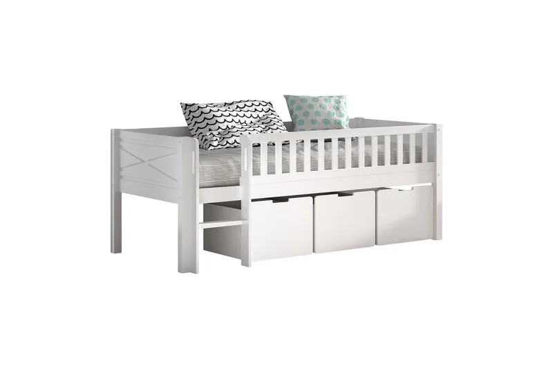 Halvhøy seng med stige og et sett med 3 skuffer Scott, undefined