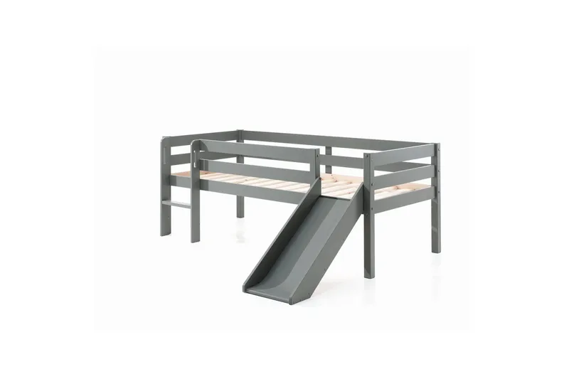 Halvhøy seng med stige og hylle Pino Grå, Med sklie - Grå, Med sklie - Møbler - Barnemøbler - Barneseng & Juniorseng - Loftseng barn