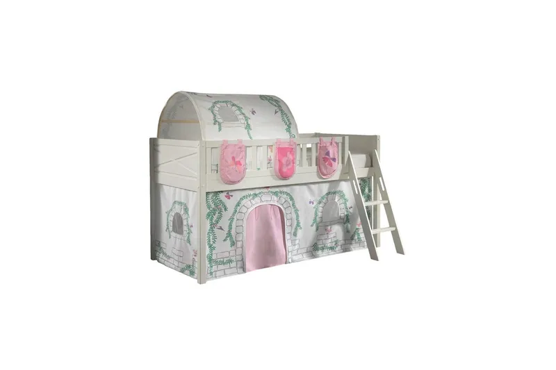 Halvhøy seng med stige og matchende tekstilsett (lekgardin, tunnel og oppbevaringslommer) Scott Birdy, Birdy