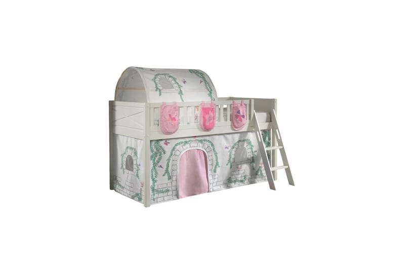 Halvhøy seng med stige og matchende tekstilsett (lekgardin, tunnel og oppbevaringslommer) Scott Birdy, Birdy