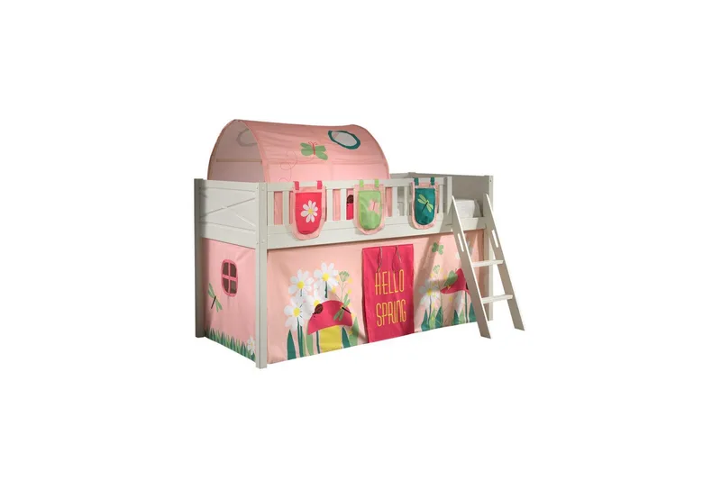 Halvhøy seng med stige og matchende tekstilsett (lekgardin, tunnel og oppbevaringslommer) Scott Vår, Vår