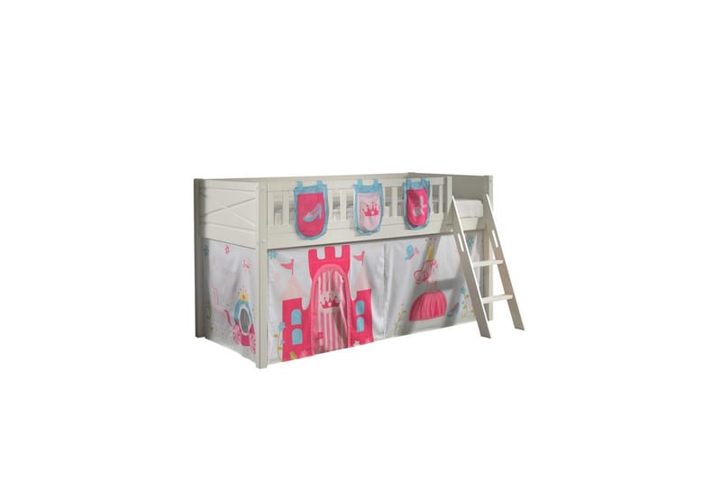Halvhøy seng med stige og matchende tekstilsett (lekgardin og oppbevaringslommer) Scott Prinsesse, Prinsesse