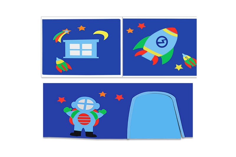 Halvhøy seng med stige og matchende tekstilsett (lekgardin og tunnel) Scott Astro - Astro - Møbler - Barnemøbler - Barneseng & Juniorseng - Loftseng barn