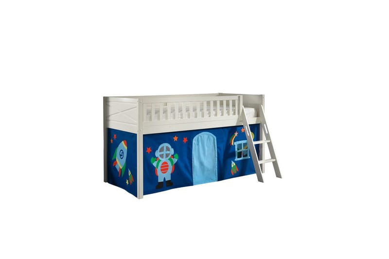 Halvhøy seng med stige og matchende tekstilsett (lekgardin) Scott Astro - Astro - Møbler - Barnemøbler - Barneseng & Juniorseng - Loftseng barn