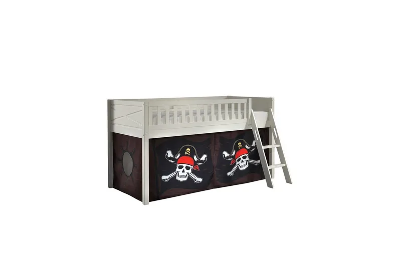 Halvhøy seng med stige og matchende tekstilsett (lekgardin) Scott Karibiske Pirater, Caribian Pirates, Karibiske Pirater, Caribian Pirates
