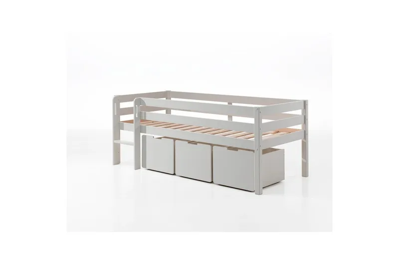 Halvhøy seng med stige og skuffer Pino Hvit, Sett med 3, Uten hengende hylle, Hvit, Sett med 3, Uten hengende hylle