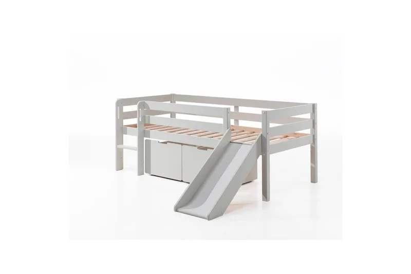 Halvhøy seng med stige og skuffer Pino Hvit, Sett med 2, Uten hengende hylle, Hvit, Sett med 2, Uten hengende hylle