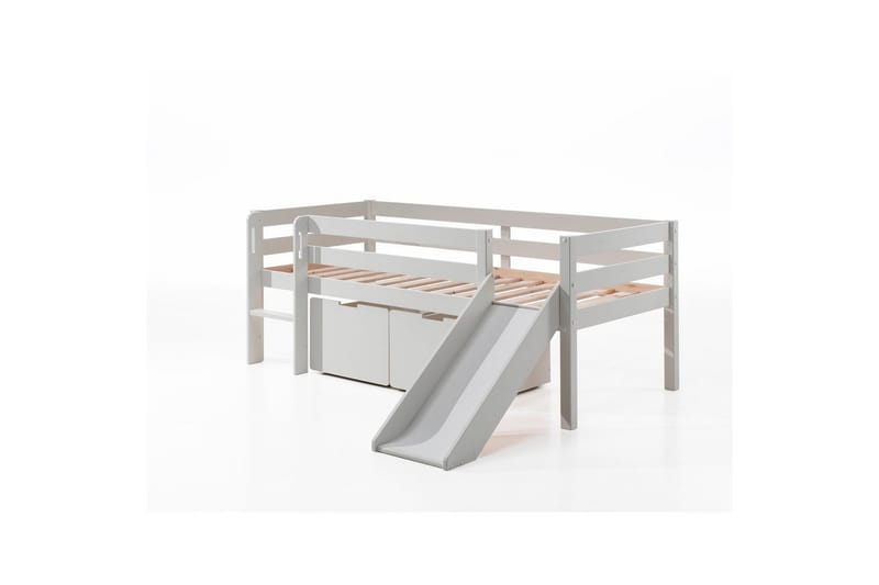 Halvhøy seng med stige og skuffer Pino Hvit, Sett med 2, Uten hengende hylle, Hvit, Sett med 2, Uten hengende hylle