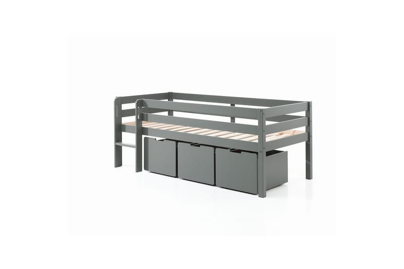 Halvhøy seng med stige og skuffer Pino Grå, Sett med 3, Uten hengende hylle, Grå, Sett med 3, Uten hengende hylle