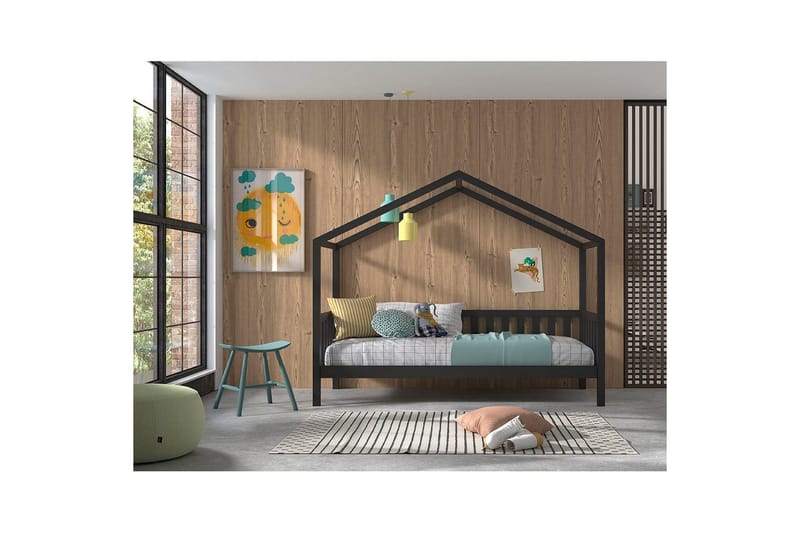 Husseng med gjerde Dallas 90x200 cm Antrasitt - Antrasitt - Møbler - Barnemøbler - Barneseng & Juniorseng