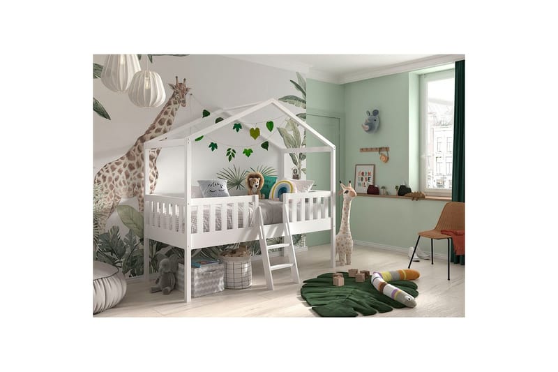 Husseng med stige Dallas 90x200 cm Hvit - Møbler - Barnemøbler - Barneseng & Juniorseng