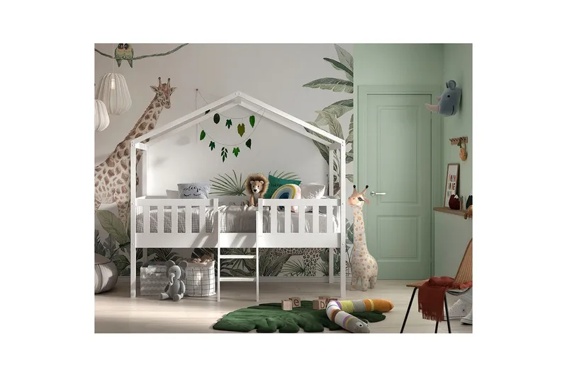 Husseng med stige Dallas 90x200 cm Hvit - Møbler - Barnemøbler - Barneseng & Juniorseng