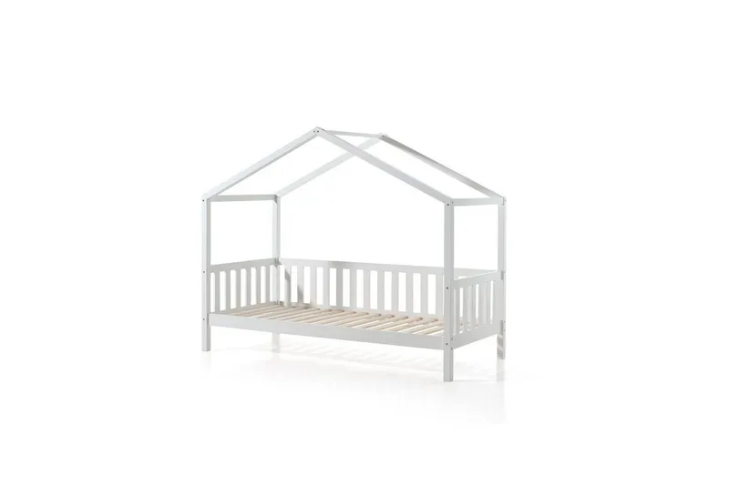 Husseng med tekstilsett Dallas 90x200 cm Hvit, Med gjerde, Uten skuff, Hvit, Med gjerde, Uten skuff