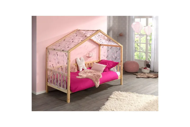 Husseng med tekstilsett Dallas 90x200 cm Naturlig, Med gjerde, Uten skuff - Naturlig, Med gjerde, Uten skuff - Møbler - Barnemøbler - Barneseng & Juniorseng - Husseng