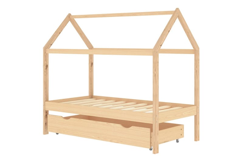 Ramme for barneseng hus med skuff heltre furu 80x160 cm - Brun - Møbler - Barnemøbler - Barneseng & Juniorseng - Husseng