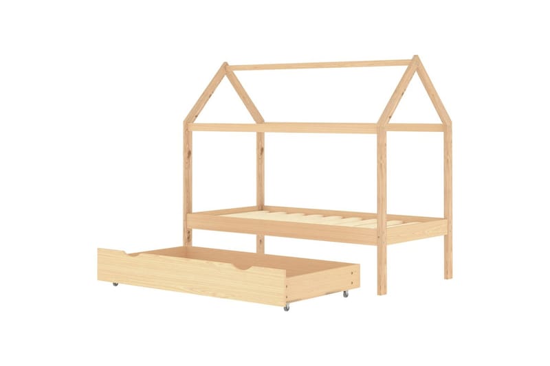 Ramme for barneseng hus med skuff heltre furu 80x160 cm - Brun - Møbler - Barnemøbler - Barneseng & Juniorseng - Husseng