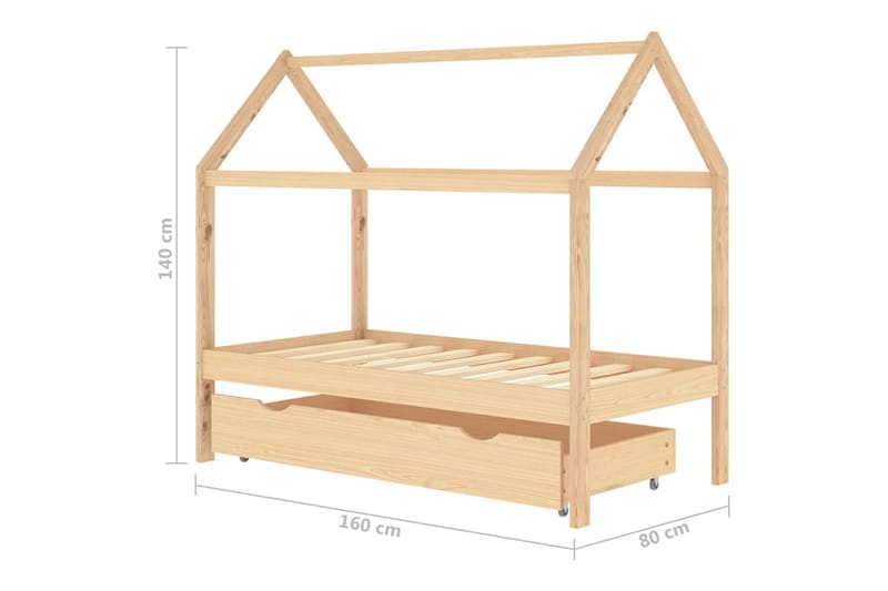 Ramme for barneseng hus med skuff heltre furu 80x160 cm - Brun - Møbler - Barnemøbler - Barneseng & Juniorseng - Husseng