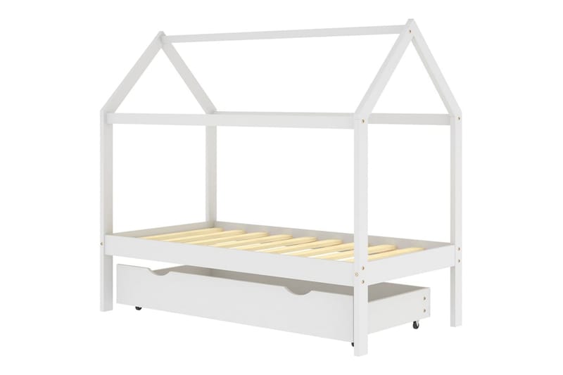 Ramme for barneseng hus med skuff heltre furu hvit 80x160 cm - Hvit - Møbler - Barnemøbler - Barneseng & Juniorseng - Husseng