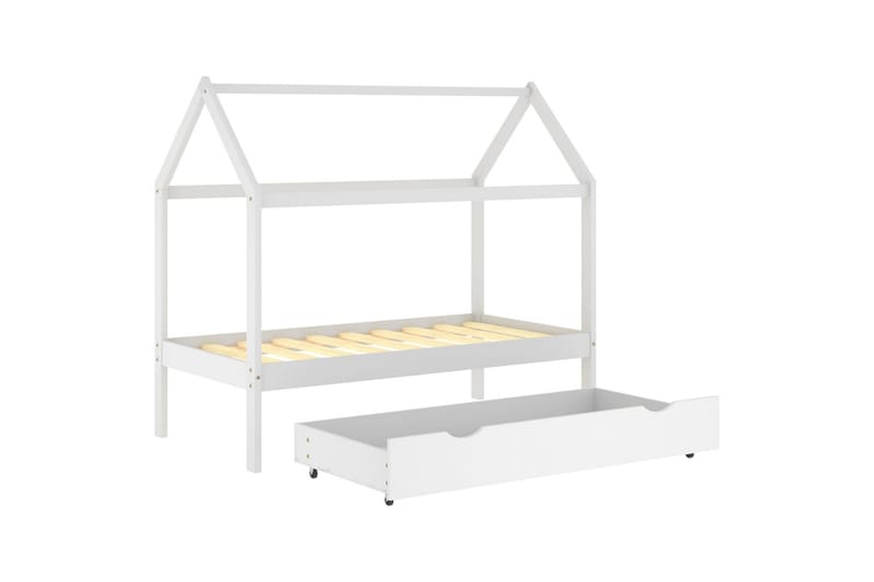 Ramme for barneseng hus med skuff heltre furu hvit 80x160 cm - Hvit - Møbler - Barnemøbler - Barneseng & Juniorseng - Husseng
