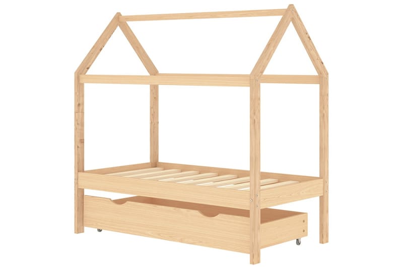 Ramme for barneseng med skuff heltre furu 70x140 cm - Brun - Møbler - Barnemøbler - Barneseng & Juniorseng - Husseng