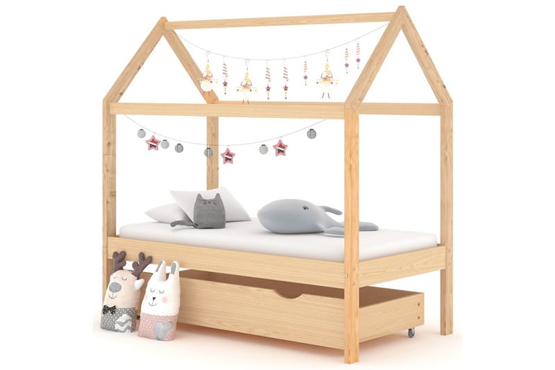 Ramme for barneseng med skuff heltre furu 70x140 cm - Brun - Møbler - Barnemøbler - Barneseng & Juniorseng - Husseng
