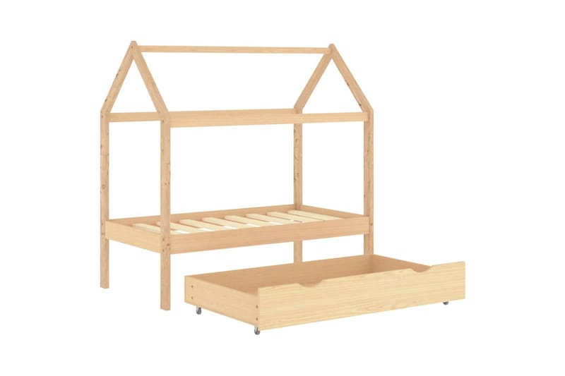 Ramme for barneseng med skuff heltre furu 70x140 cm - Brun - Møbler - Barnemøbler - Barneseng & Juniorseng - Husseng