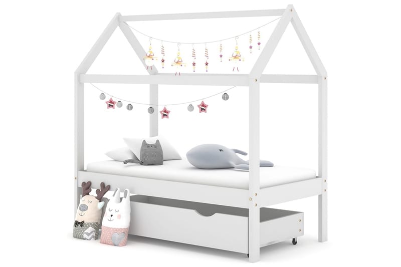 Ramme for barneseng med skuff hvit heltre furu 70x140 cm - Hvit - Møbler - Barnemøbler - Barneseng & Juniorseng - Husseng
