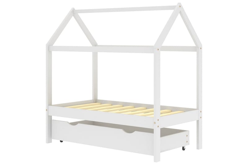 Ramme for barneseng med skuff hvit heltre furu 70x140 cm - Hvit - Møbler - Barnemøbler - Barneseng & Juniorseng - Husseng