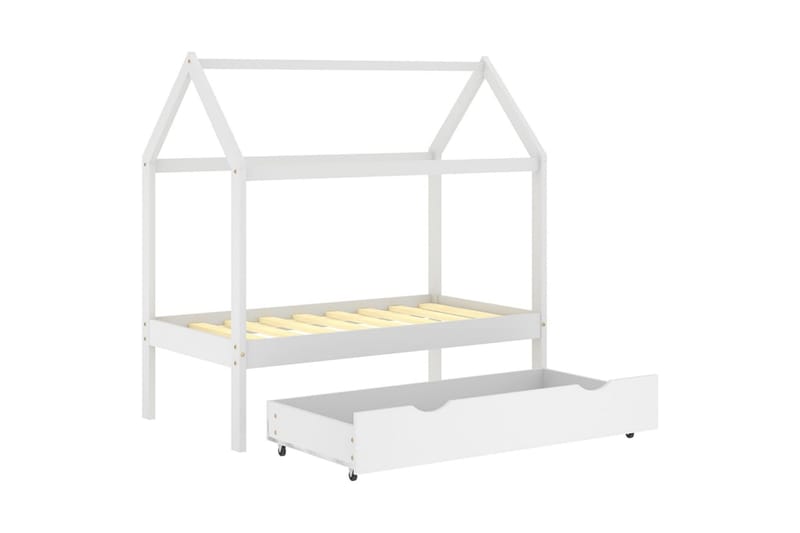 Ramme for barneseng med skuff hvit heltre furu 70x140 cm - Hvit - Møbler - Barnemøbler - Barneseng & Juniorseng - Husseng