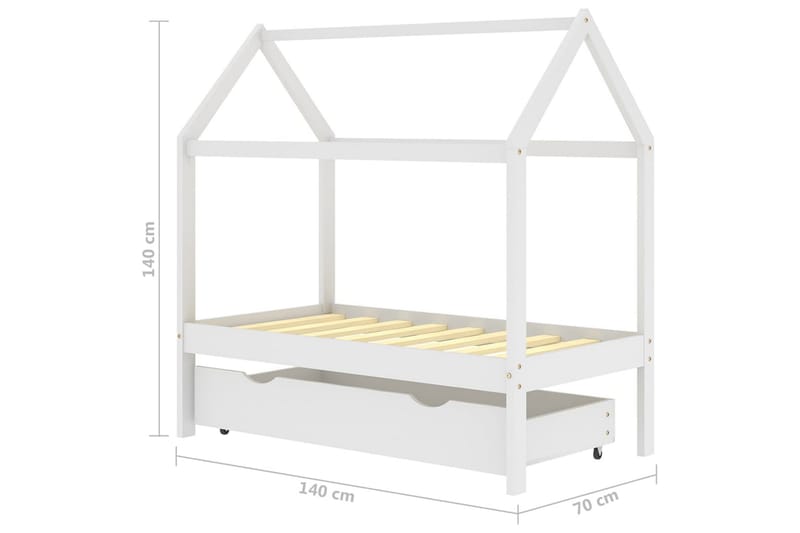 Ramme for barneseng med skuff hvit heltre furu 70x140 cm - Hvit - Møbler - Barnemøbler - Barneseng & Juniorseng - Husseng