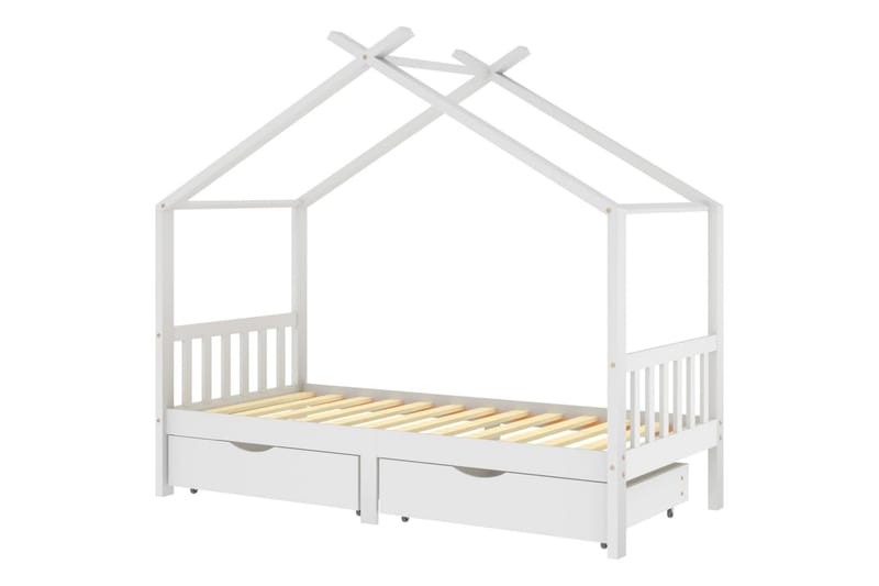Ramme for barneseng med skuffer hvit heltre furu 90x200 cm - Hvit - Møbler - Barnemøbler - Barneseng & Juniorseng - Husseng