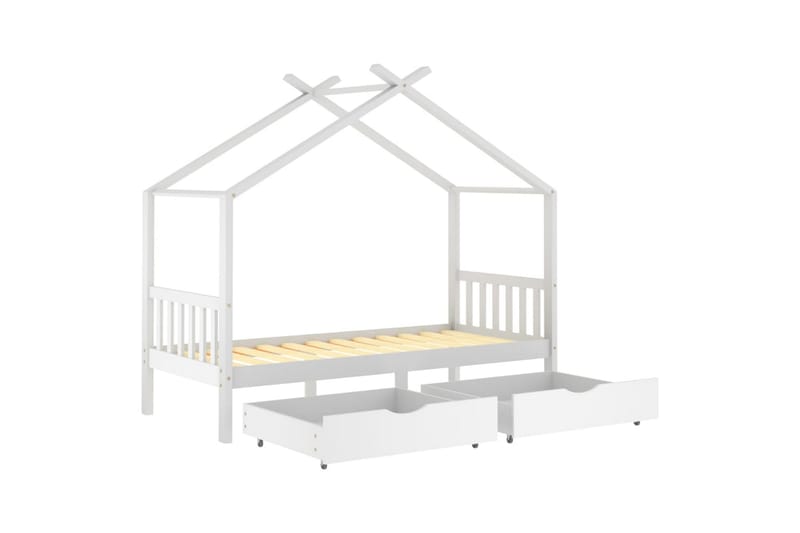 Ramme for barneseng med skuffer hvit heltre furu 90x200 cm - Hvit - Møbler - Barnemøbler - Barneseng & Juniorseng - Husseng