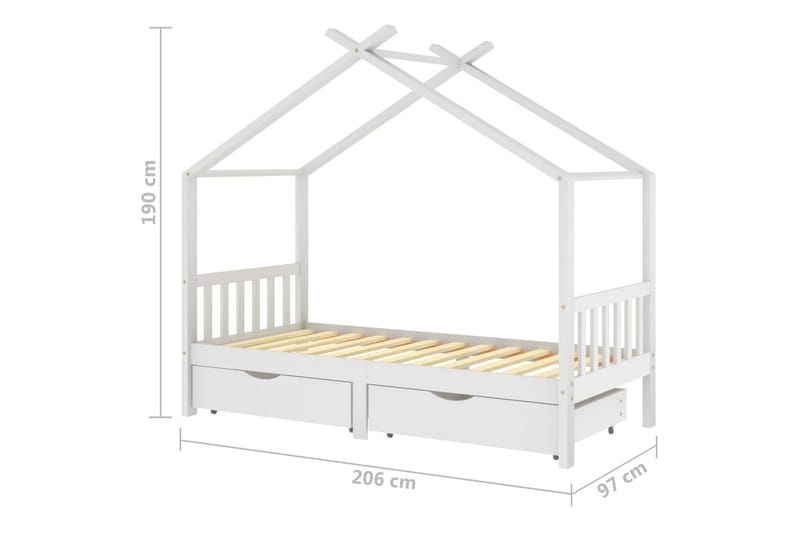 Ramme for barneseng med skuffer hvit heltre furu 90x200 cm - Hvit - Møbler - Barnemøbler - Barneseng & Juniorseng - Husseng