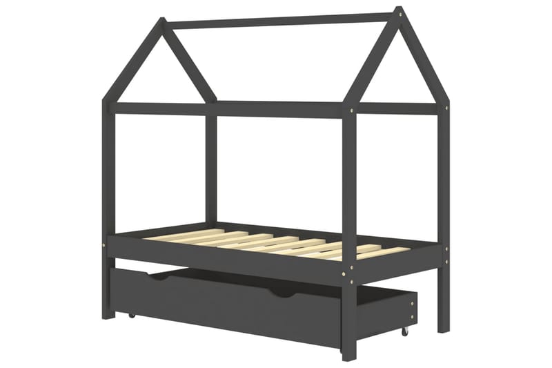 Sengeramme for barn med skuff heltre furu 70x140 cm mørkegrå - Grå - Møbler - Barnemøbler - Barneseng & Juniorseng - Husseng
