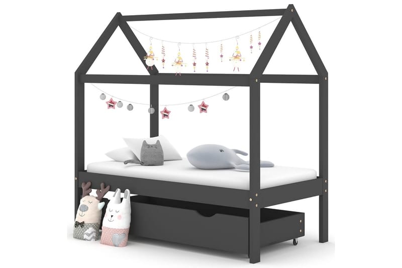 Sengeramme for barn med skuff heltre furu 70x140 cm mørkegrå - Grå - Møbler - Barnemøbler - Barneseng & Juniorseng - Husseng