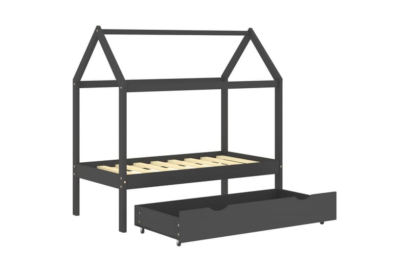 Sengeramme for barn med skuff heltre furu 70x140 cm mørkegrå - Grå - Møbler - Barnemøbler - Barneseng & Juniorseng - Husseng