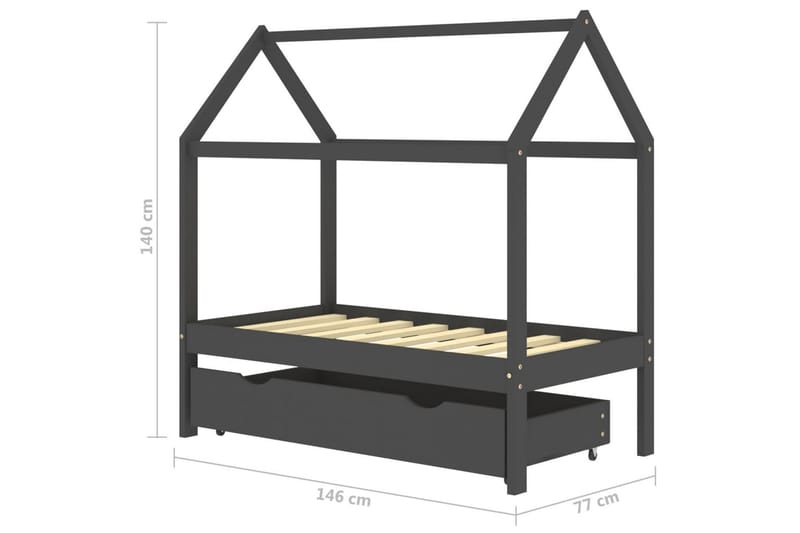 Sengeramme for barn med skuff heltre furu 70x140 cm mørkegrå - Grå - Møbler - Barnemøbler - Barneseng & Juniorseng - Husseng
