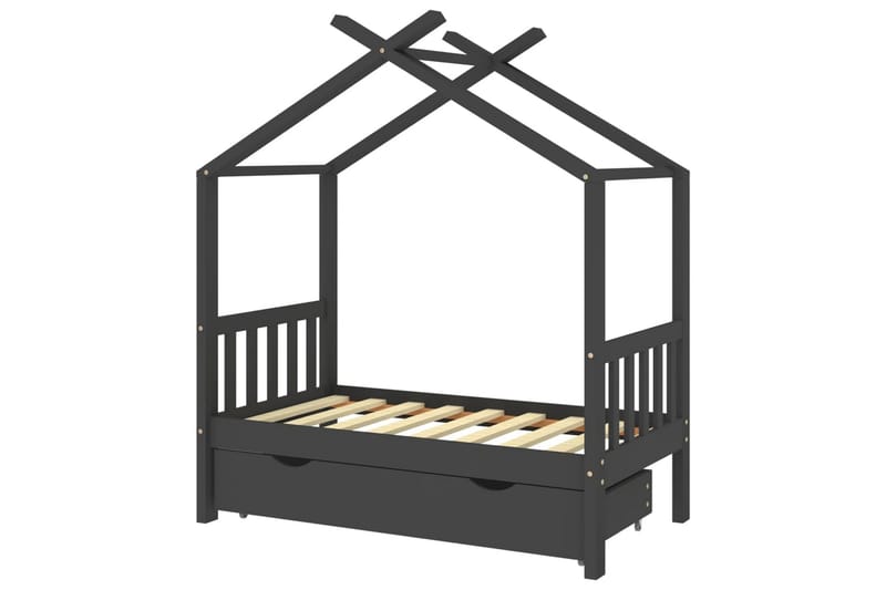 Sengeramme for barn med skuff heltre furu 70x140 cm mørkegrå - Grå - Møbler - Barnemøbler - Barneseng & Juniorseng - Husseng