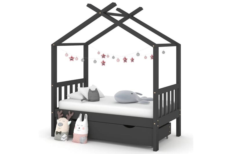 Sengeramme for barn med skuff heltre furu 70x140 cm mørkegrå - Grå - Møbler - Barnemøbler - Barneseng & Juniorseng - Husseng