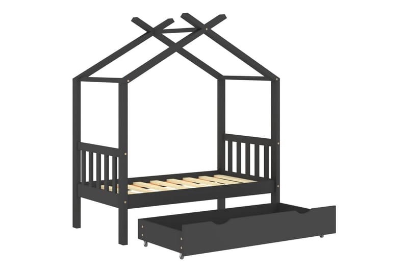 Sengeramme for barn med skuff heltre furu 70x140 cm mørkegrå - Grå - Møbler - Barnemøbler - Barneseng & Juniorseng - Husseng